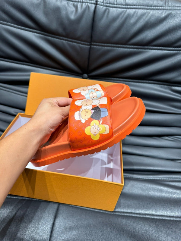 LV SLIPPERS IN CARROT ORANGE MONOGRAM CALFSKIN
