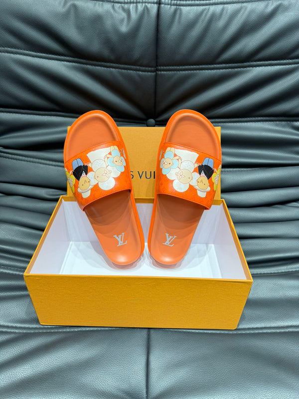 LV SLIPPERS IN CARROT ORANGE MONOGRAM CALFSKIN