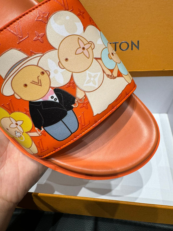 LV SLIPPERS IN CARROT ORANGE MONOGRAM CALFSKIN