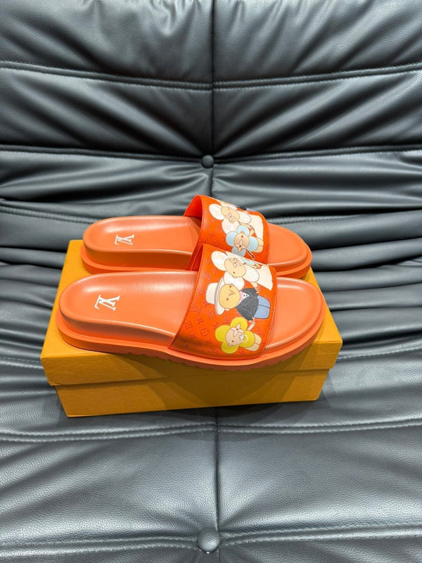 LV SLIPPERS IN CARROT ORANGE MONOGRAM CALFSKIN