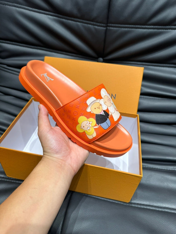 LV SLIPPERS IN CARROT ORANGE MONOGRAM CALFSKIN
