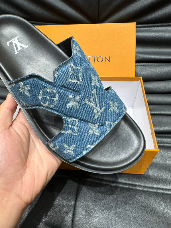 LV OASIS MULE IN DENIM BLU CON MONOGRAMMA JACQUARD