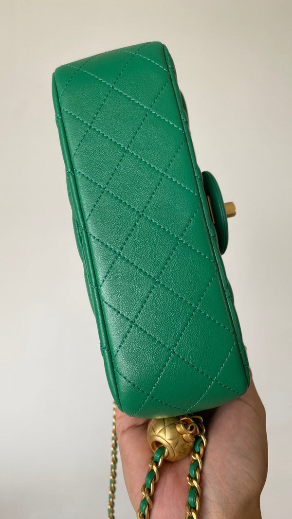 CC 25 classic flap bag 20 mini gold ball mint green calfskin