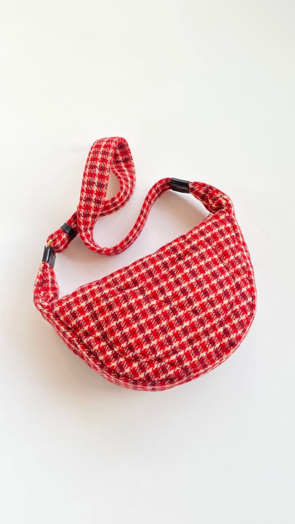 CC Houndstooth 30 Hobo Bag Red Wool Tweed