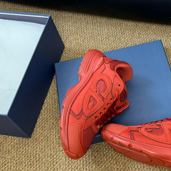 Sneaker CD e Stone Island B30 in pelle bovina rossa e arancione e tessuto a rete in poliestere