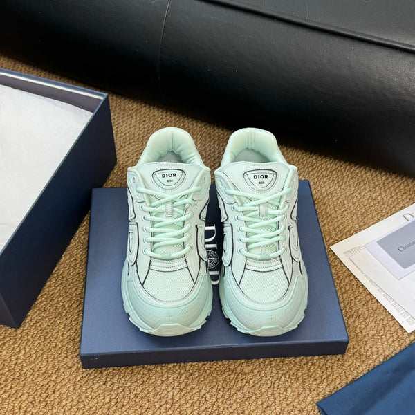 Sneaker CD e Stone Island B30 in pelle di vacchetta turchese chiaro e tessuto a rete in poliestere