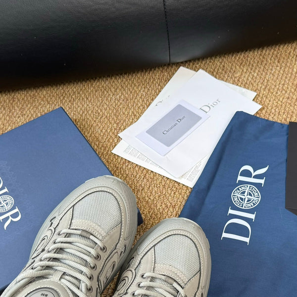 CD And Stone Island B30 Sneaker Light Beige Cowhide And Polyester Mesh Fabric