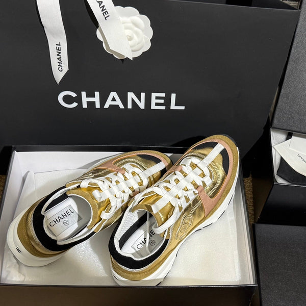 CC 25A Trainers Gold Black Beige Laminated Calfskin And Suede Calfskin352119