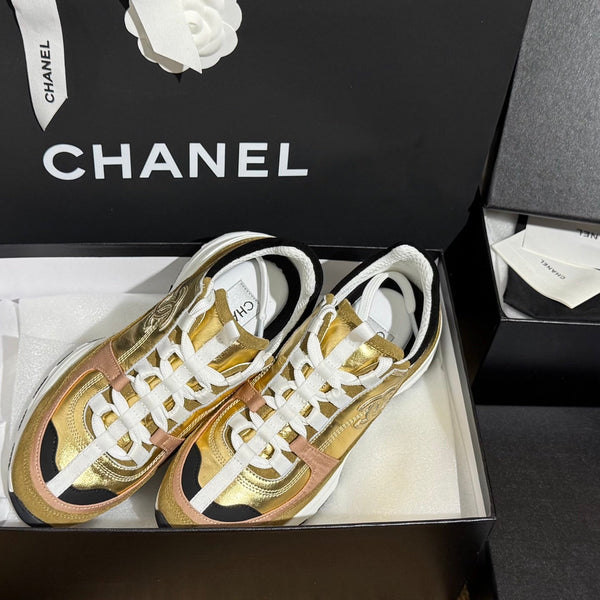 CC 25A Trainers Gold Black Beige Laminated Calfskin And Suede Calfskin352119