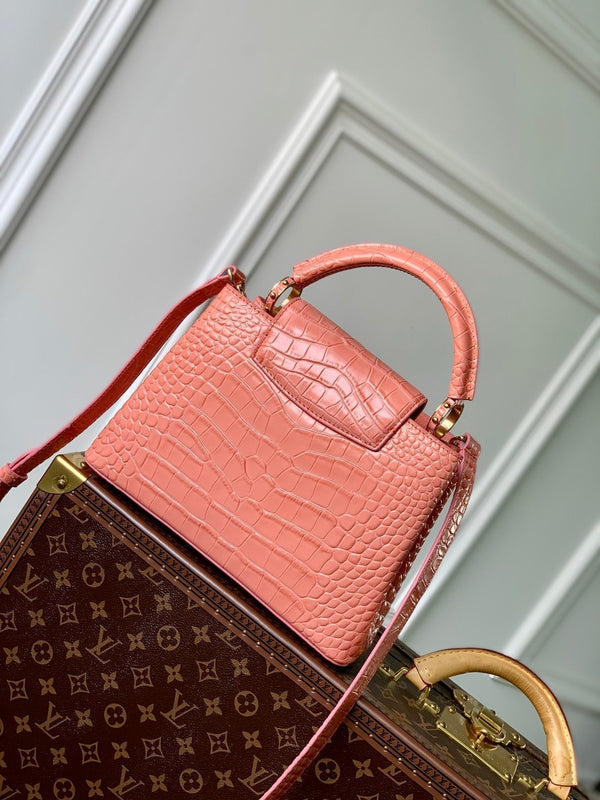 CAPUCINES BB 27 PINK ORANGE TAURILLON GOLD HARDWARE