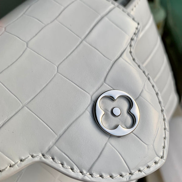 CAPUCINES MINI 21 PELLE DI VITELLO GOFFRATA COCCODRILLO BIANCA FERRAMENTA ARGENTO