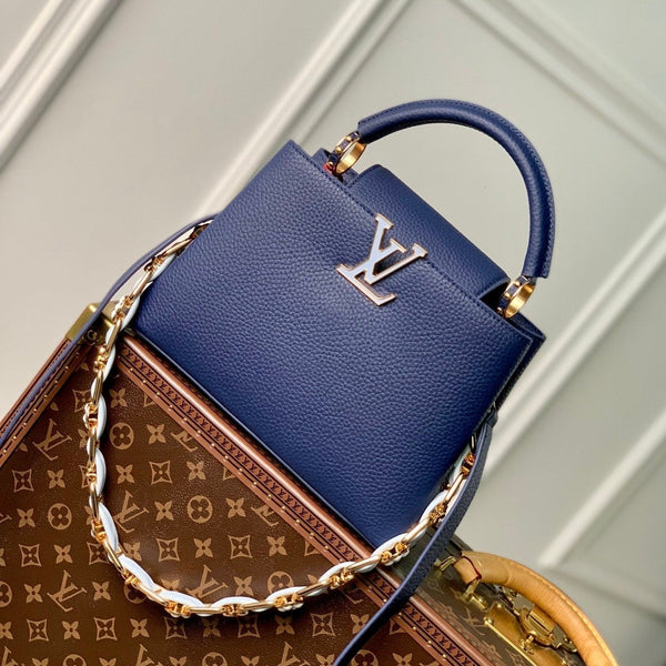 CAPUCINES BB 27 DARK BLUE TAURILLON MOP GOLD HARDWARE