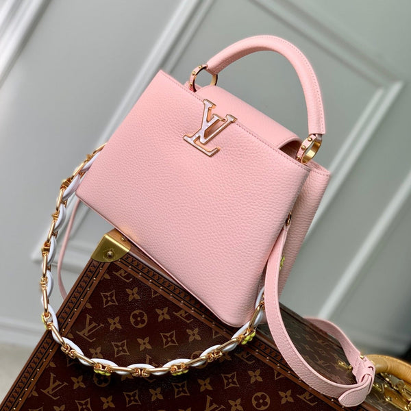 CAPUCINES BB 27 PINK TAURILLON TURQUOISE MOP GOLD HARDWARE