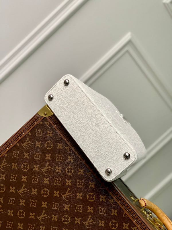 CAPUCINES BB 27 WHITE TAURILLON TURQUOISE SILVER HARDWARE