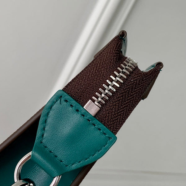 GASTON WEARABLE WALLET 18 IN BROWN MONOGRAM CANVAS MIX GREEN CALFSKIN