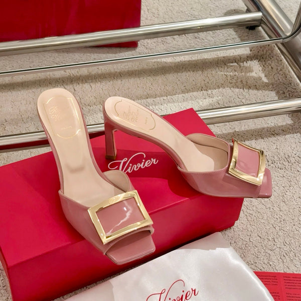 Viv Retro Modern Mules Pink Cowhide Leather 261717