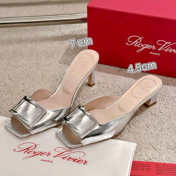 Viv Retro Modern Mules Silver Cowhide Leather 261719