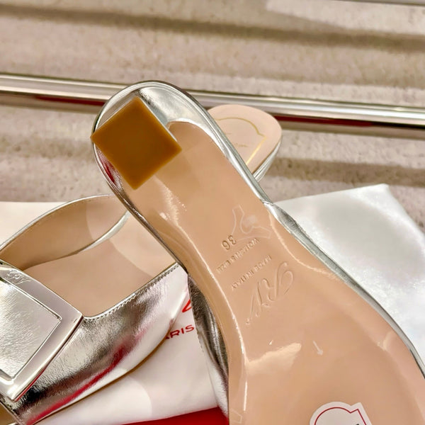 Viv Retro Modern Mules Silver Cowhide Leather 261719