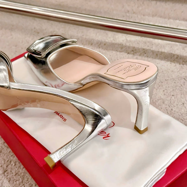 Viv Retro Modern Mules Silver Cowhide Leather 261719