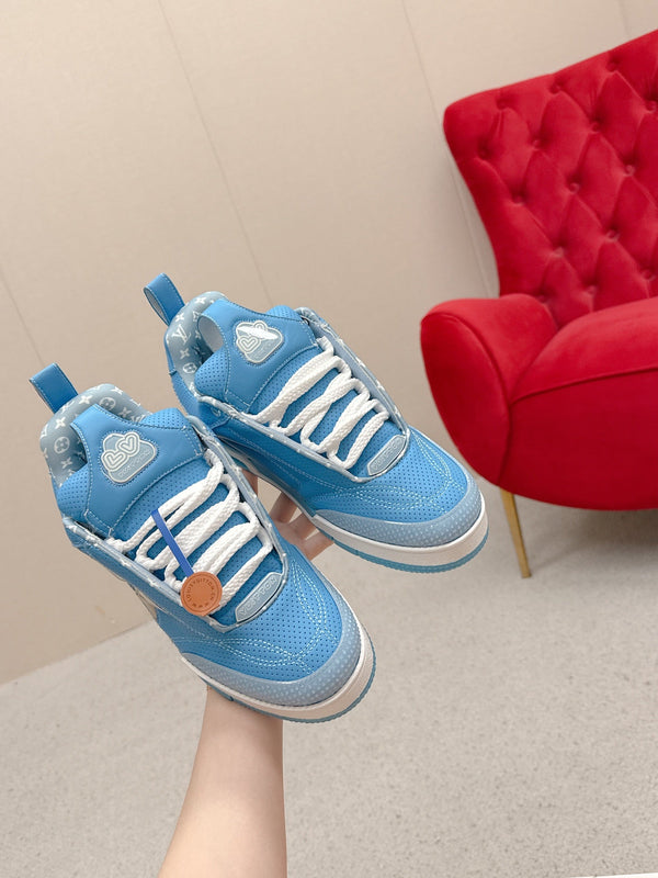 LV Skate Sneakers Blue Metallic and Perforated Calf Leather 528546