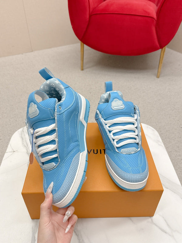 LV Skate Sneakers Blue Metallic and Perforated Calf Leather 528546