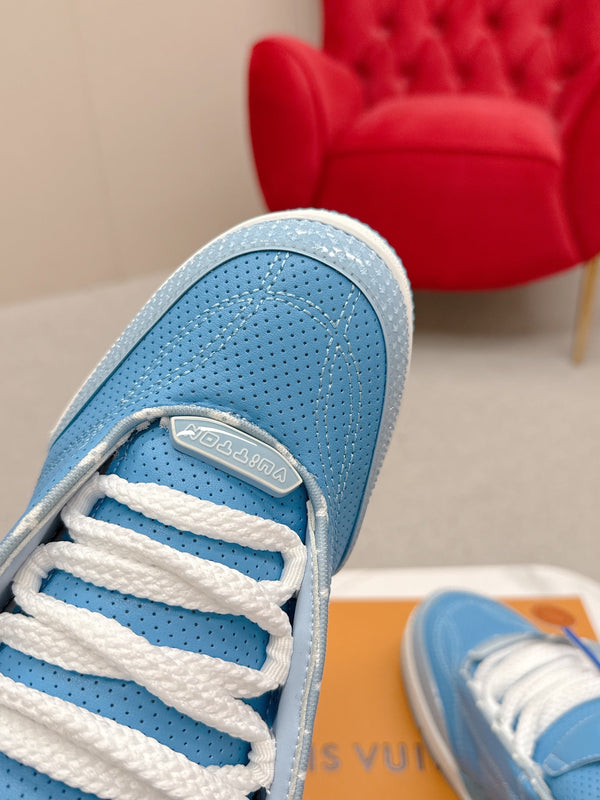 LV Skate Sneakers Blue Metallic and Perforated Calf Leather 528546