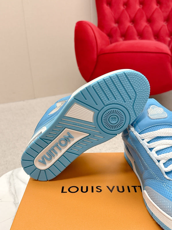 LV Skate Sneakers Blue Metallic and Perforated Calf Leather 528546