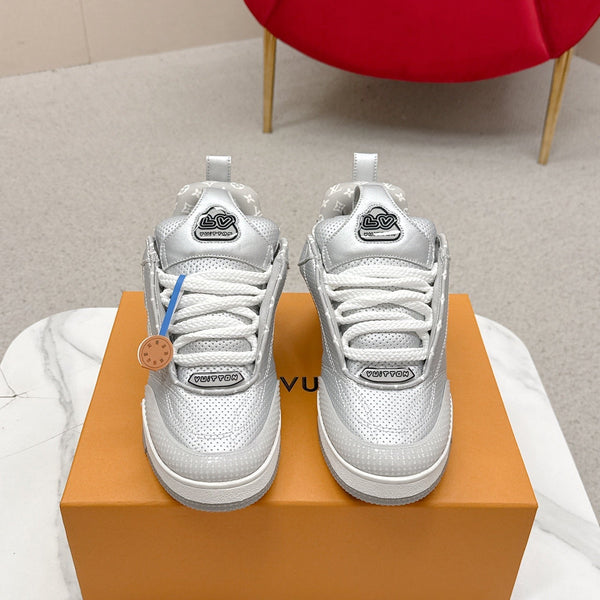LV Skate Sneakers Silver Metallic and Perforated Calf Leather 528548