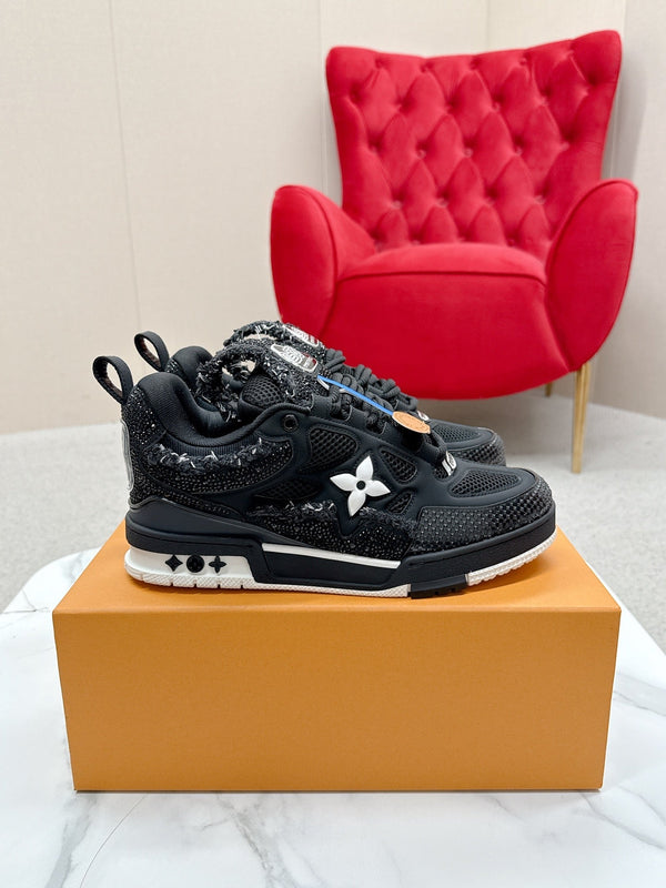 LV Trainer Sneaker Black Metallic Grained Metallic Calf Leather 528550