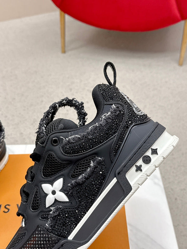 LV Trainer Sneaker Black Metallic Grained Metallic Calf Leather 528550
