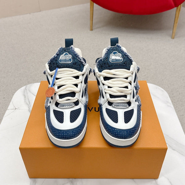 LV Trainer Sneaker Dark Navy White Metallic Grained Metallic Calf Leather 528551