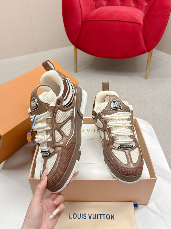 LV Trainer Sneaker Brown White Cowhide and Mesh 528555