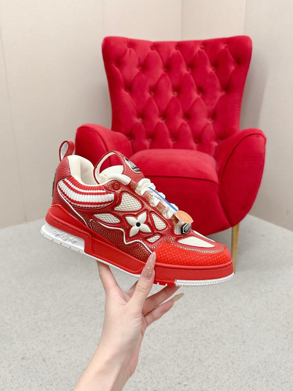 LV Trainer Sneaker Red White Cowhide and Mesh 528556