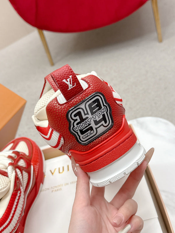 LV Trainer Sneaker Red White Cowhide and Mesh 528556
