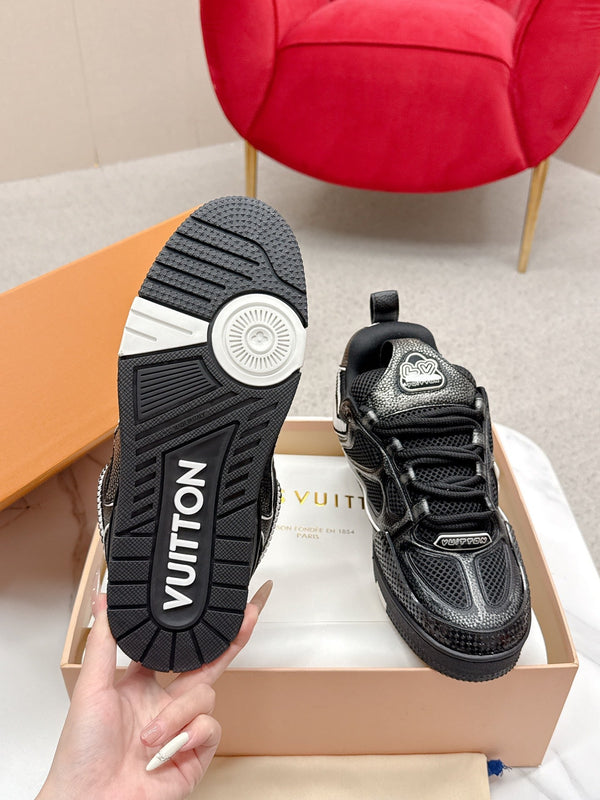 LV Trainer Sneaker Black White Cowhide and Mesh 528557