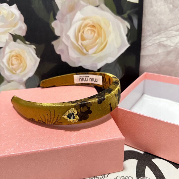 SILK THICK HEADBAND DIJON YELLOW FLOWER PRINT 239959