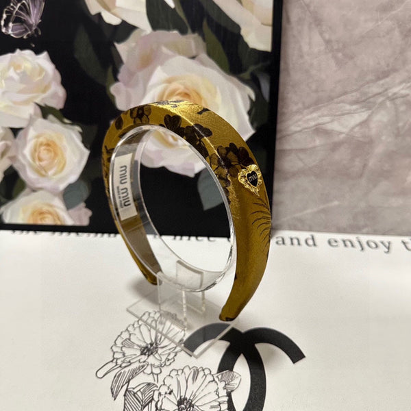 SILK THICK HEADBAND DIJON YELLOW FLOWER PRINT 239959