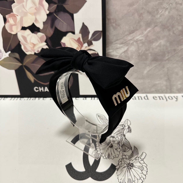 BIG BOW HEADBAND IN BLACK COTTON 432821