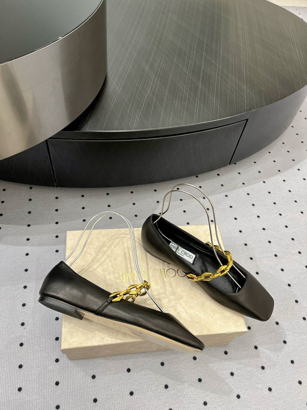 Jimmy Diamond Tilda Flat 10mm In Black Nappa Leather Flats With Chain 591607