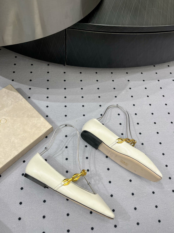 Jimmy Diamond Tilda Flat 10mm In White Nappa Leather Flats With Chain 591609