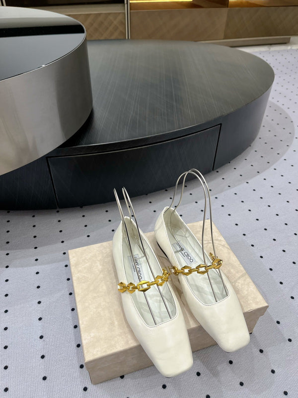 Jimmy Diamond Tilda Flat 10mm In White Nappa Leather Flats With Chain 591609