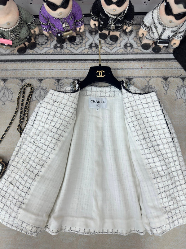 CC 25 Tweed Plaid Jacket White Cotton Polyester 251871