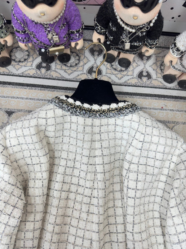 CC 25 Tweed Plaid Jacket White Cotton Polyester 251871