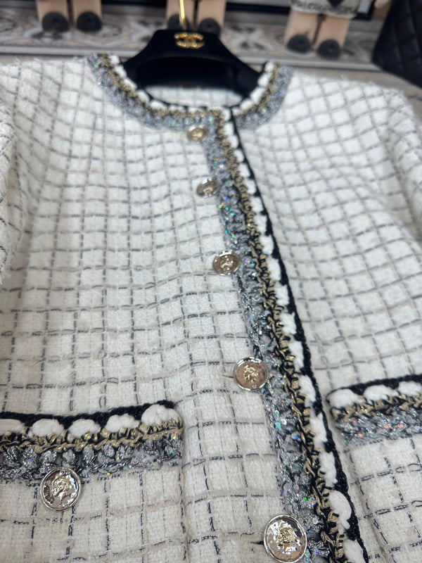 CC 25 Tweed Plaid Jacket White Cotton Polyester 251871