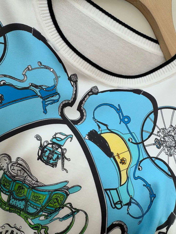 Hm Long Sleeve Knit Sweater White Blue Silk