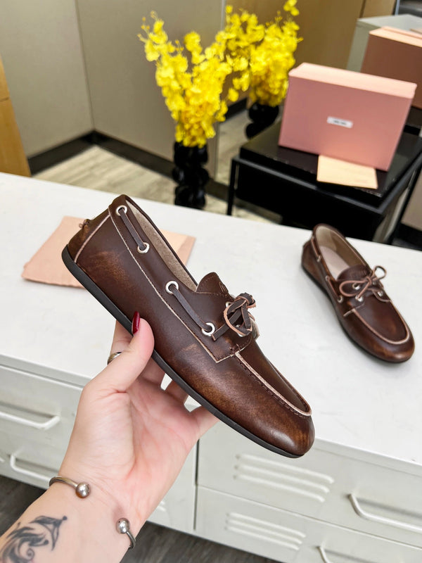 Miu Loafers Chocolate Brown Calfskin