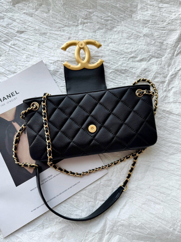 24c cc baguette bag black lambskin gold hardware