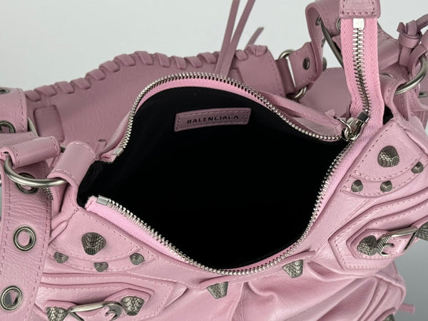 LE CAGOLE SMALL SHOULDER BAG 26 WITH RHINESTONES IN CREPE PINK LAMBSKIN