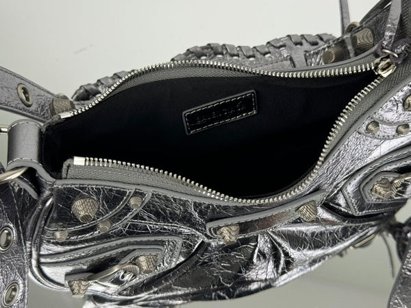 LE CAGOLE SMALL SHOULDER BAG 26 WITH RHINESTONES IN SILVER METALLIC ARENA LAMBSKIN