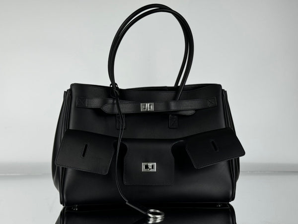 BEL AIR CARRY ALL BAG 29 IN BLACK NAPPA LAMBSKIN SILVER HARDWARE